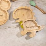 Set di posate personalizzate in bambù e silicone alimentare, materiali sicuri, con ventosa - Regalo di compleanno, battesimo, Natale per neonati