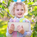 Personalizada guirnalda de acuarela conejito a rayas galleta de estaño de alimentos de grado caja de almacenamiento con el nombre de Pascua regalo de la fiesta de regalo para los niños