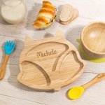 Set di posate personalizzate in bambù e silicone alimentare, materiali sicuri, con ventosa - Regalo di compleanno, battesimo, Natale per neonati