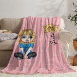 Coperta morbida personalizzata con personaggio in stile cartone animato nome e fiore di nascita regalo perfetto per compleanni o Natale per bambini