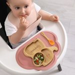 Set di posate personalizzate in bambù e silicone alimentare, materiali sicuri, con ventosa - Regalo di compleanno, battesimo, Natale per neonati