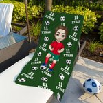 Gepersonaliseerde Cartoon Voetbal Figuur Grote Sneldrogende Strandlaken met Naam en Nummer Team Cadeau voor Voetballiefhebbers