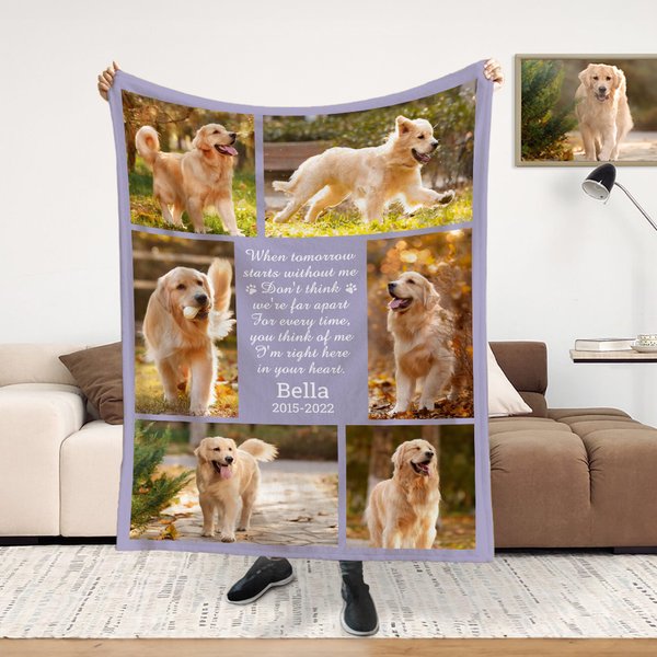 Personalized Multicolour Dog Cat Photos Soft Throw Blanket with Name Home Decor Memorial Sympathy Pet Loss Gift for Pet Lovers