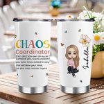Personalized Chaos Coordinator Cartoon Character 20oz Name Tumbler with Straw and Brush Birthday Appreciation Gift for Family Friend