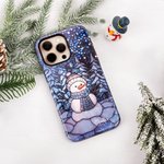 Personalisierte Schneemann Wald Wunderland Faux Glas Effekt Double-Layer Telefon Fall für iPhone Samsung mit Namen Geburtstag Geschenk für Familie Freund