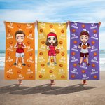 Toalla de playa personalizada con el nombre de un personaje de baloncesto de gran tamaño y secado rápido Accesorios de vacaciones Regalo de cumpleaños para los amantes del baloncesto