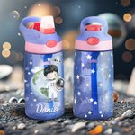 Personalisierte Raum Planet Rakete Astronaut 475 ml Wasserflasche mit Namen Henkel Silikon Strohhalm Geburtstag Geschenk für Jungen Mädchen