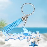 Llavero acrílico personalizado de tiburón martillo con nombre y borla para regalo de cumpleaños para submarinistas amantes del océano