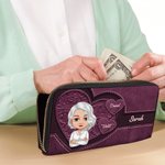 Personalisierte Lange Retro Cartoon-Figur PU-Leder Geldbörse mit 1-8 Namen und Mehreren Fächern Geburtstag Muttertag Geschenk für Damen