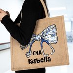 Estetoscopio personalizado Coquette Lazo Bolsa de yute grande con nombre y asa Agradecimiento Regalo de la Semana de la Enfermera para el personal médico