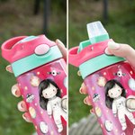 Personalisierte Raum Planet Rakete Astronaut 475 ml Wasserflasche mit Namen Henkel Silikon Strohhalm Geburtstag Geschenk für Jungen Mädchen