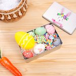 Personalizada guirnalda de acuarela conejito a rayas galleta de estaño de alimentos de grado caja de almacenamiento con el nombre de Pascua regalo de la fiesta de regalo para los niños