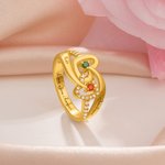 Gepersonaliseerde Dubbel Hart Verweven Geboortesteen Sterling Zilveren Ring met Gegraveerde Tekst en Zirkoon Valentijnsdag Huwelijksgeschenk voor Vrouwen
