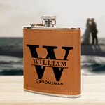 Personalised Monogram Design 6oz Stainless steel Liquor Hip Flask with Leather Cover and Name Portable Wedding Bachelor Party Gift for Groomsmen