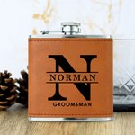 Personalised Monogram Design 6oz Stainless steel Liquor Hip Flask with Leather Cover and Name Portable Wedding Bachelor Party Gift for Groomsmen