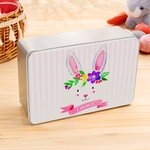 Personalizada guirnalda de acuarela conejito a rayas galleta de estaño de alimentos de grado caja de almacenamiento con el nombre de Pascua regalo de la fiesta de regalo para los niños