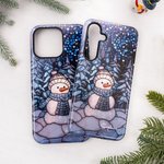 Personalisierte Schneemann Wald Wunderland Faux Glas Effekt Double-Layer Telefon Fall für iPhone Samsung mit Namen Geburtstag Geschenk für Familie Freund