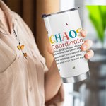 Personalized Chaos Coordinator Cartoon Character 20oz Name Tumbler with Straw and Brush Birthday Appreciation Gift for Family Friend