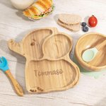 Set di posate personalizzate in bambù e silicone alimentare, materiali sicuri, con ventosa - Regalo di compleanno, battesimo, Natale per neonati