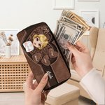 Personalisierte Lange Retro Cartoon-Figur PU-Leder Geldbörse mit 1-8 Namen und Mehreren Fächern Geburtstag Muttertag Geschenk für Damen