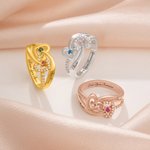 Gepersonaliseerde Dubbel Hart Verweven Geboortesteen Sterling Zilveren Ring met Gegraveerde Tekst en Zirkoon Valentijnsdag Huwelijksgeschenk voor Vrouwen