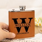 Personalised Monogram Design 6oz Stainless steel Liquor Hip Flask with Leather Cover and Name Portable Wedding Bachelor Party Gift for Groomsmen