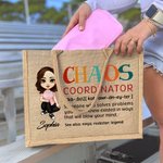 Personalized Chaos Coordinator Cartoon Character Reusable Jute Tote Bag with Name Travel Accessory Birthday Gift for Women Girls