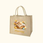 Conejito durmiente personalizado en una cesta Bolsa de yute grande con nombre Huevos de Pascua Caza Regalo de cumpleaños para niños