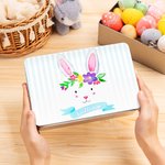 Personalizada guirnalda de acuarela conejito a rayas galleta de estaño de alimentos de grado caja de almacenamiento con el nombre de Pascua regalo de la fiesta de regalo para los niños