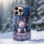 Personalisierte Schneemann Wald Wunderland Faux Glas Effekt Double-Layer Telefon Fall für iPhone Samsung mit Namen Geburtstag Geschenk für Familie Freund