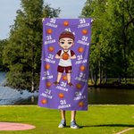 Toalla de playa personalizada con el nombre de un personaje de baloncesto de gran tamaño y secado rápido Accesorios de vacaciones Regalo de cumpleaños para los amantes del baloncesto
