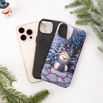 Personalisierte Schneemann Wald Wunderland Faux Glas Effekt Double-Layer Telefon Fall für iPhone Samsung mit Namen Geburtstag Geschenk für Familie Freund