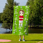 Gepersonaliseerde Cartoon Voetbal Figuur Grote Sneldrogende Strandlaken met Naam en Nummer Team Cadeau voor Voetballiefhebbers