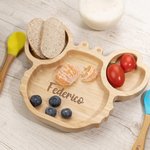 Set di posate personalizzate in bambù e silicone alimentare, materiali sicuri, con ventosa - Regalo di compleanno, battesimo, Natale per neonati
