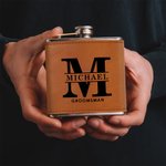 Personalised Monogram Design 6oz Stainless steel Liquor Hip Flask with Leather Cover and Name Portable Wedding Bachelor Party Gift for Groomsmen