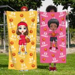 Toalla de playa personalizada con el nombre de un personaje de baloncesto de gran tamaño y secado rápido Accesorios de vacaciones Regalo de cumpleaños para los amantes del baloncesto
