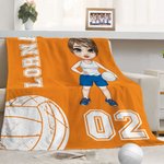 Personalized Basketball Volleyball Cartoon Character Soft Throw Blanket with Number and Name Birthday Match Day Gift for Sports Lovers