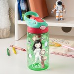 Personalisierte Raum Planet Rakete Astronaut 475 ml Wasserflasche mit Namen Henkel Silikon Strohhalm Geburtstag Geschenk für Jungen Mädchen