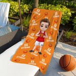 Toalla de playa personalizada con el nombre de un personaje de baloncesto de gran tamaño y secado rápido Accesorios de vacaciones Regalo de cumpleaños para los amantes del baloncesto