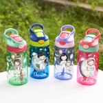 Personalisierte Raum Planet Rakete Astronaut 475 ml Wasserflasche mit Namen Henkel Silikon Strohhalm Geburtstag Geschenk für Jungen Mädchen