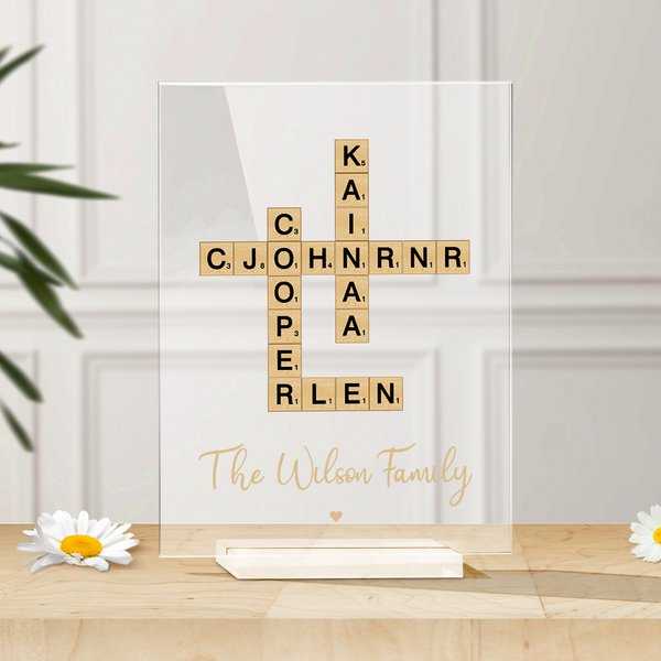 Personalized Family Forever Linked Together Crossword Puzzle Art Acrylic Plaque with 2-25 Names Home Decor Housewarming Gift for Family