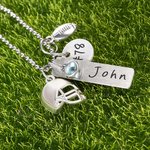 Personalized Birthstone Football Helmet Necklace with Engraved Name and Number Game Day Team Birthday Gift for Sports Lover