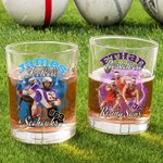 Personalized Old Fashioned Rock Flame Sports Team Photo 10oz Whiskey Glass with Name and Number Game Celebration Party Gift for Sports Lovers