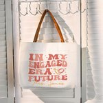 Personalised In My Engaged Era Future Ring Heart Canvas Tote Bag withLeather Handle and Name Engagement Bridal Shower Gift for Women Bridesmaids