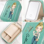 Personalisierte Sternzeichen Geburt Blume Cartoon Charakter PU Leder Schmuckkästchen mit Namen und LED Make-up-Spiegel Geburtstag Muttertag Geschenk für Frauen