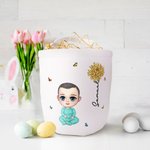 Personalisierte Geburt Blume Cartoon Charakter wiederverwendbare Leinwand Korb mit Namen Egg Hunt Zubehör Geburtstag Ostern Geschenk für Familie Freunde