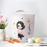 Personalisierte Geburt Blume Cartoon Charakter wiederverwendbare Leinwand Korb mit Namen Egg Hunt Zubehör Geburtstag Ostern Geschenk für Familie Freunde