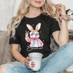 Maglietta personalizzata del coniglietto pasquale che soffia bolle di sapone 100% cotone per adulti con nome Regalo di compleanno di Pasqua per donne
