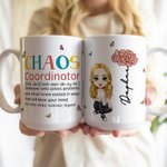Personalisierte Chaos Koordinator Charakter Geburt Blume 11/15oz Keramik-Becher mit Namen Geburtstag Wertschätzung Geschenk für Freunde Familie