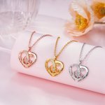 Personalized Star Moon Zircon Heart Necklace with Birthstone Engraved Text Dainty Jewelry Birthday Anniversary Valentine's Day Gift for Women